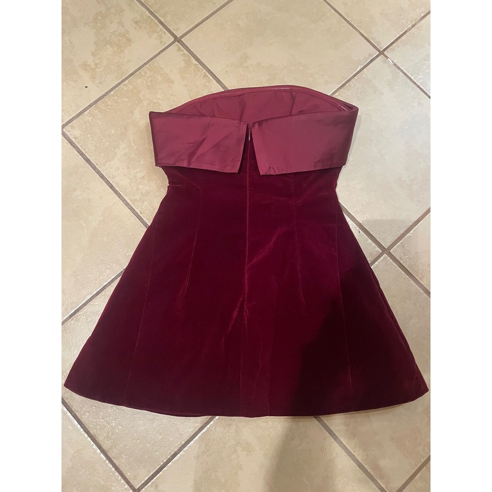 Murci Burgundy Velvet Strapless Mini Dress Satin Trim A-Line Cocktail Maroon 6 - Picture 6 of 6